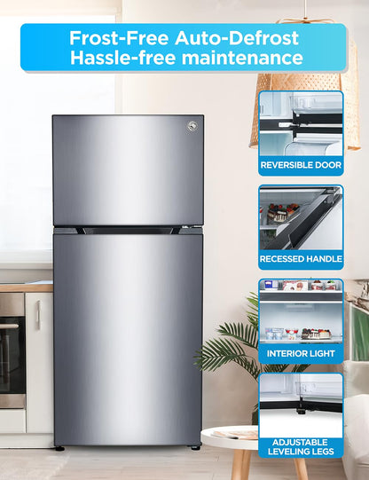 Commercial Cool 20 Cu. Ft. Top Mount Refrigerator with Ice Maker, 2-Door Refrigerator with Top Freezer,Freezer with Icemaker and Adjustable Temperature Control,Energy Star Certified, Stainless Look