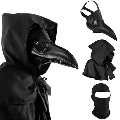 Halloween Plague Doctor Mask Plague Doctor Costume Obito Mask Steampunk Halloween Mask Horror Scary Halloween Mask Costume Props for Party Prom Halloween Gifts Set（3-pc Set） (Black), 12 inches
