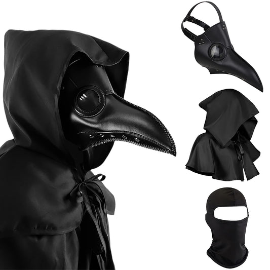 Halloween Plague Doctor Mask Plague Doctor Costume Obito Mask Steampunk Halloween Mask Horror Scary Halloween Mask Costume Props for Party Prom Halloween Gifts Set（3-pc Set） (Black), 12 inches