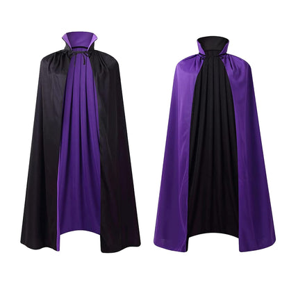 55" Stand Collar Reversible Cloak Masquerade Cape Costume, Black and Purple (55"/140cm, Black and Purple)