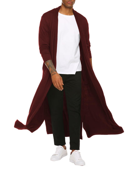 COOFANDY Men's Lightweight Ruffle Shawl Collar Cardigan Open Front Long Length Drape Cape Overcoat Wine Red