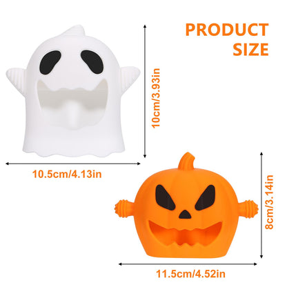 Halloween Baby Teething Mitten Toys 2Pack, Silicone Pumpkin & Ghost Teethers for Newborns, Infants & Toddlers, Easy-Grip Hand Teething Gloves for Relief, Perfect Baby’s First Halloween Basket Stuffers