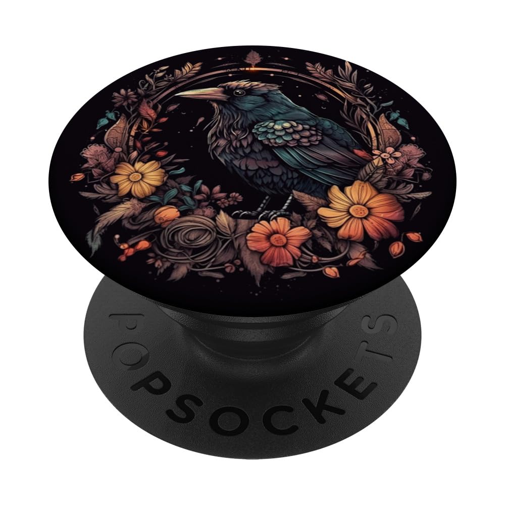 Crow Boho Flowers Graphic PopSockets Adhesive PopGrip