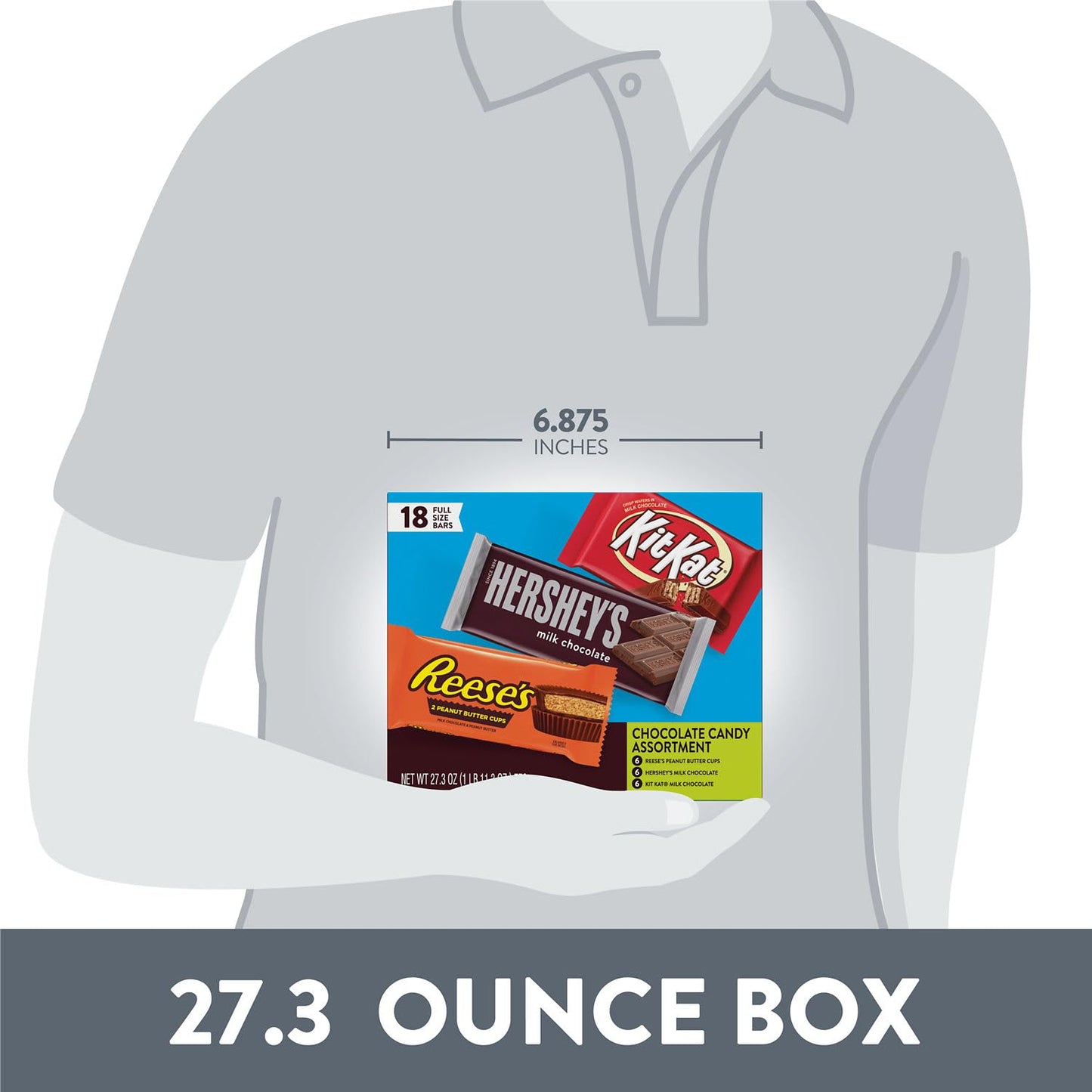 HERSHEY'S, KIT KAT and REESE'S Assorted Milk Chocolate Candy Variety Box, Halloween Candy, 27.3 oz (18 Count)