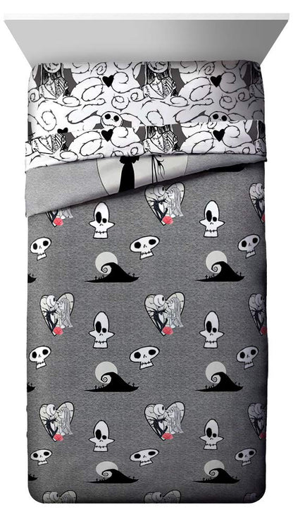Jay Franco Disney Nightmare Before Christmas Moonlight 7 Piece Full Bed Set - Includes Reversible Comforter & Sheet Set - Features Jack Skellington and Sally - Super Soft Microfiber