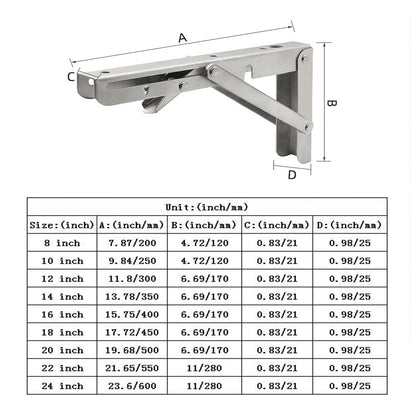 Folding Shelf Brackets, Max Load 300 lb, Heavy Duty Stainless Steel Collapsible Wall Mounted Shelf Brackets for Table, Space Saving DIY Bracket, Pack of 2 (2, Foldable 12")