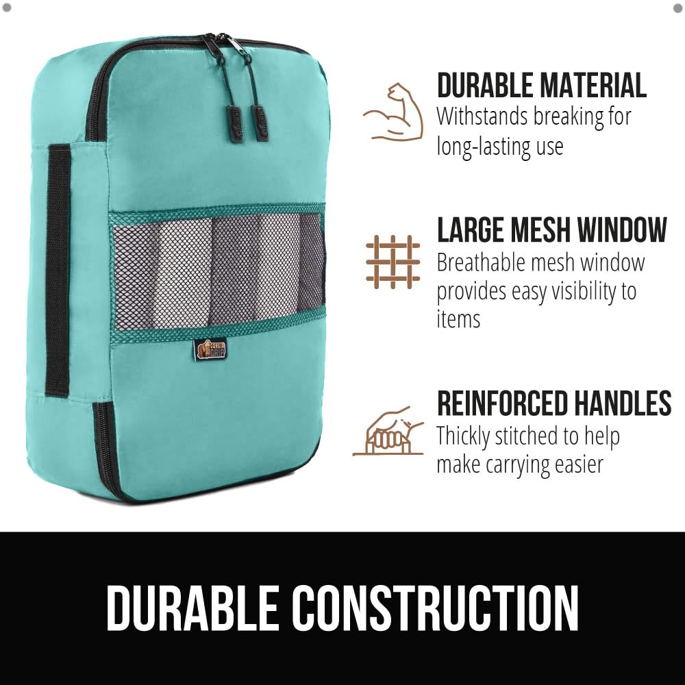 GORILLA GRIP Packing Cubes, Travel Essentials for Suitcase, Mesh Organizer Bags for Clothes Toiletries Shoes and Laundry, Luggage and Carry On Airplane Accessories, Traveling Must Have 3 Set Turquoise