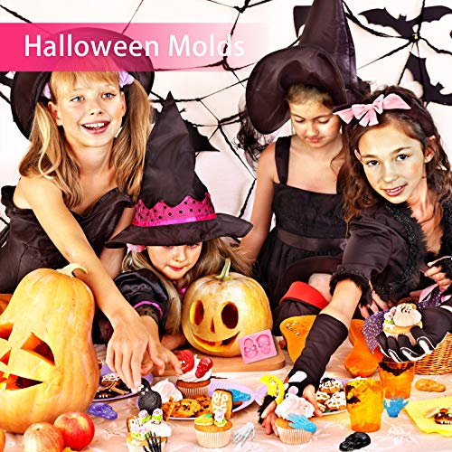 4 Pieces 3D Skeleton Hands Skull Silicone Fondant Molds Halloween Party Chocolate Candy Clay Moulds for DIY Chocolate, Cake, Pudding, Ice Cream, Epoxy Resin Mould, Pink