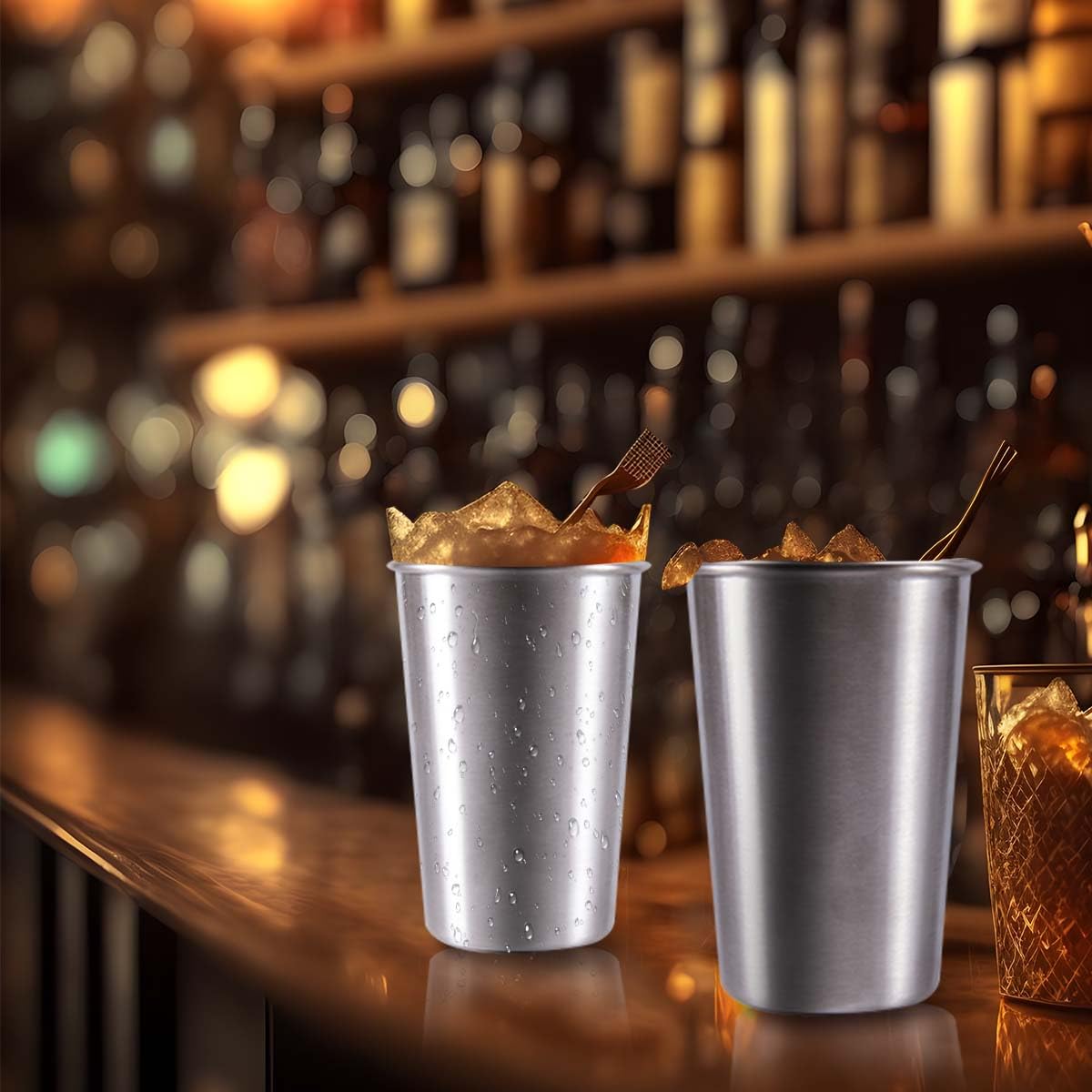 KISEER 5 Pack 16 Ounce Stainless Steel Pint Cups Shatterproof Cup Tumblers Unbreakable Metal Drinking Glasses for Bar, Home, Restaurant