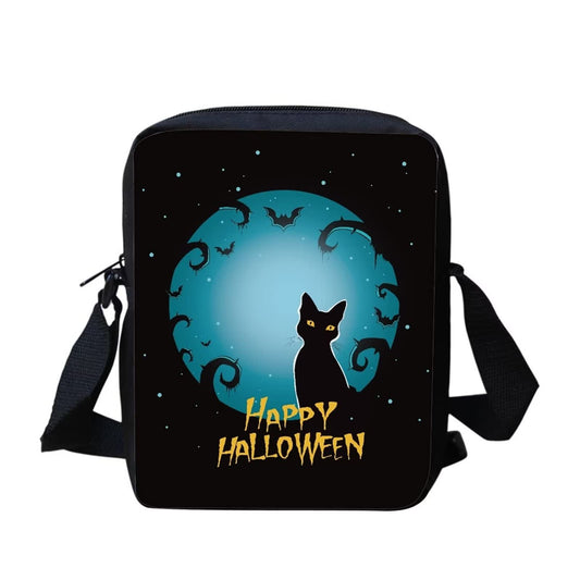 COEQINE Happy Halloween Cat Print Crossbody Messenger Bags for Women Girls,Casual Backpack Cellphone Purse Pouch Mini Shoulder Bag with Adjustabe Shoulder Strap