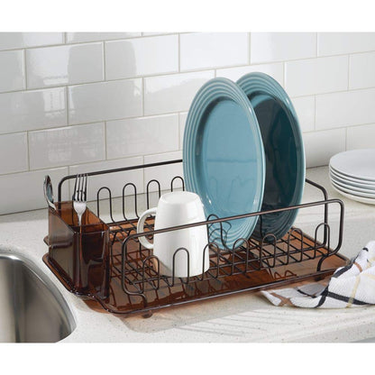 InterDesign Forma Kitchen Dish Drainer Rack with Tray for Drying Glasses, Silverware, Bowls, Plates - Amber/Bronze