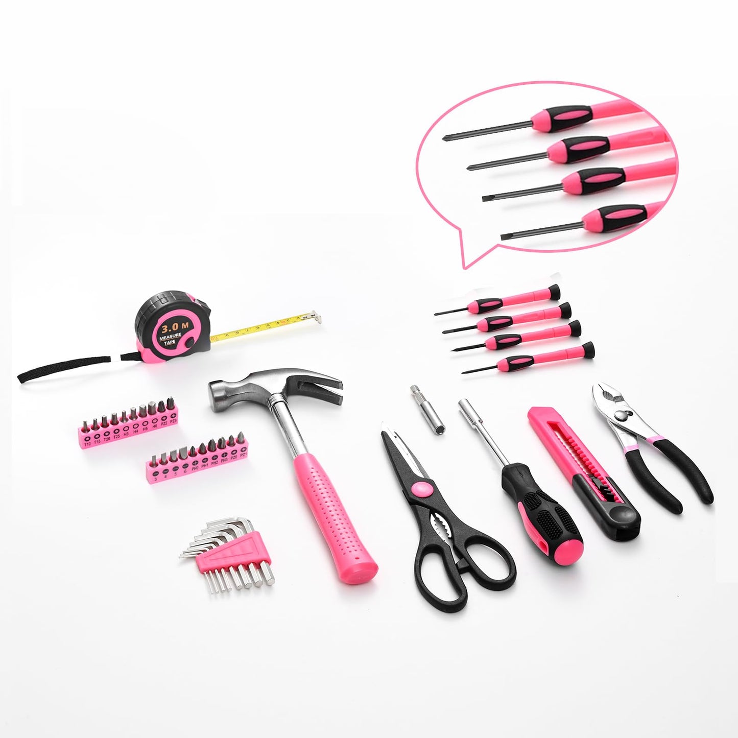 39 Piece All Purpose Basic Household Pink Tool Kit for Women - Small Tool Set with Toolbox Great for Home, Garage, Office and College Dormitory Use