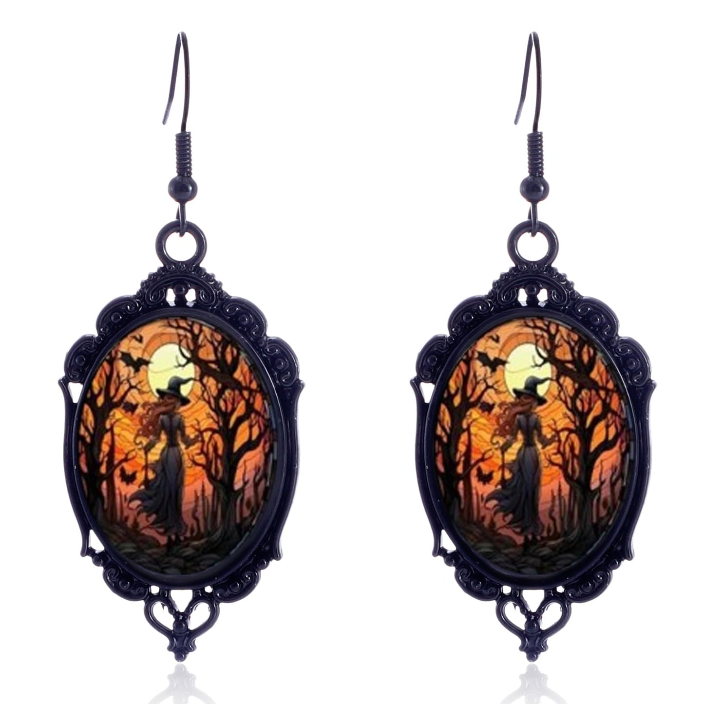 Gothic Mystery Witch Cameo Earrings,Vintage Crystal Glass Witch Dangle Earring Punk Style Mystery Earrings Goth Victorian Earring Halloween Jewelry for Women (Black)