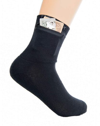Flippysox Zipper Sock Wallet - Cotton & Polyester Zipper Socks with Pockets - Fits shoe size 6-13 (Black)