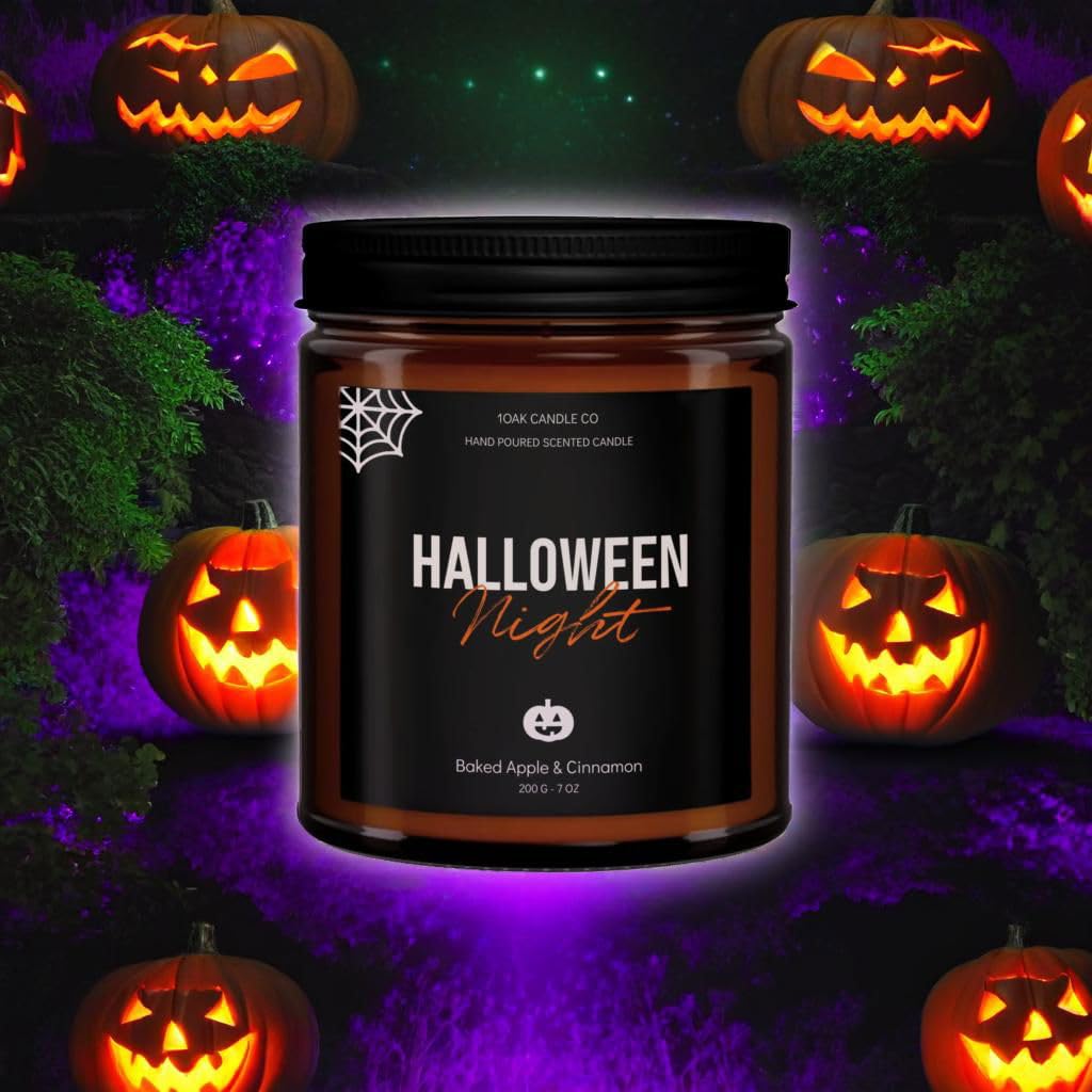 1OAK Halloween Candles Scented - 7oz, Baked Apple Cinnamon - Spooky Candles - Gothic Décor Decorations - Halloween Gifts for Women, Men - Horror Candle