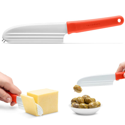 Dreamfarm Knibble Lite 3-In-1 Non-Stick Cheese Knife for Charcuterie, Slicing, Spreading, with Built-In Fork to Serve & Share Foods - 9" Red