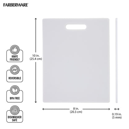 FARBERWARE Reversible Plastic Cutting Board, 8x10 Inch, White, Dishwasher Safe, Non-Porous and Durable for Chopping, Slicing, Prep, Easy to Store