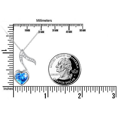 DAOCHONG Musical Jewelry 925 Sterling Silver Blue Cubic Zirconia Quaver Music Note Heart Pendant Necklace for Women Music Lover Gifts