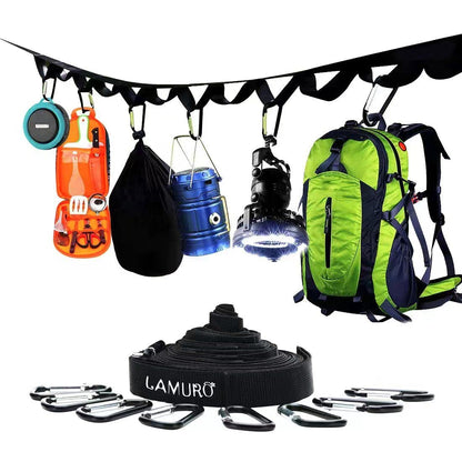 LAMURO Campsite or Garden Supplies Storage Strap with 8 Hooks | Hanging Your Camping Gear from a Tree | Vertical or Horizontal Organizer