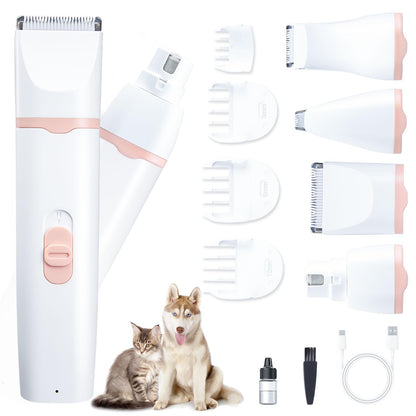 KIKETECH Quiet Dog Grooming Clippers - 4 in 1 Professional Dog Hair Clippers for Small Cats Dogs Pets, Rechargeable Cordless Pet Trimmer for Grooming, PinkRose