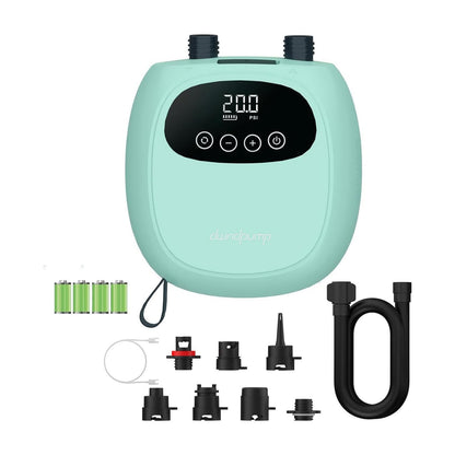 dwndpump Electric Paddle Board Pump, Rechargeable 20 PSI SUP Pump, Dual-Stage Inflation and Deflation Sup Air Pump, Portable Electric Pump for Kayaks, Wind Wings, SUPs (with 7 Valve Adapters)