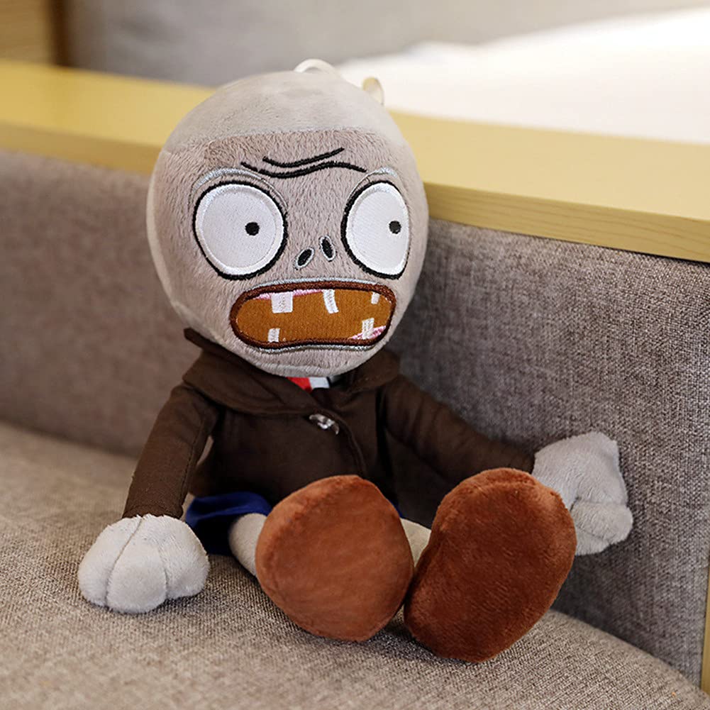 JHESAO 12" PVZ Plush Zombies Brown Coat Toys Soft Doll Gray