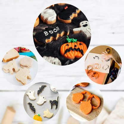 Halloween Cookie Cutters - 5 pieces Large Cookie Cutters Shape - Pumpkin, Bat, Ghost, Cat and Witch Hat Shapes for Halloween Food Party Decorations