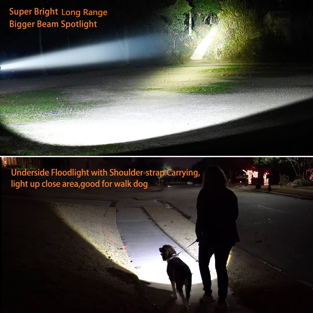 GEPROSMA Multi Functions Rechargeable Led Flashlight High Lumens,Powerful Handheld Spotlight Super Bright Long Range 800yd/Large Battery/Side Lantern,High Powered Searchlight,Home Outdoor