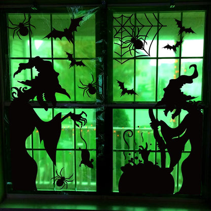Large Halloween Window Clings Decorations - Silhouette Decorations With Scary Witch Stickers for Windows
