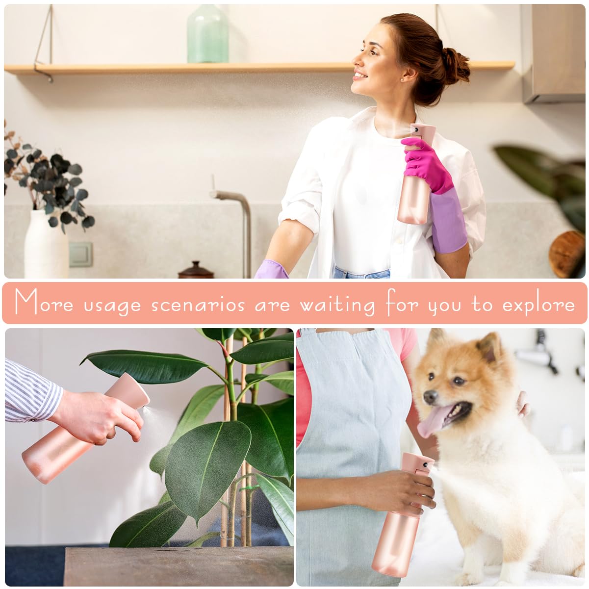 Leaflai Empty Spray bottles, Spray Water Bottle Fine Mist Refillable, Continuous Spray Bottle for Hair, Skin Care, Showering Pets, Plants, travel, Cleaning and Ironing 6.8 Ounce (Brown)