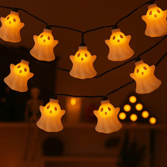 Halloween Ghost Lights,8.5Ft Halloween Fairy Decorations Lights with 10 LED White Ghost Lamp Waterproof UL Listed for Indoor Bedroom Patio Backyard Camping Desk Party Decor