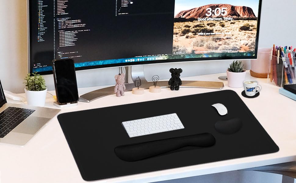 Large Mouse Pad and Keyboard Wrist Rest, Desk Pad for Keyboard and Mouse, 4-in-1 Large Gaming Mouse Pad with Wrist Support, Desk Mat for Home Office Study Game-Black
