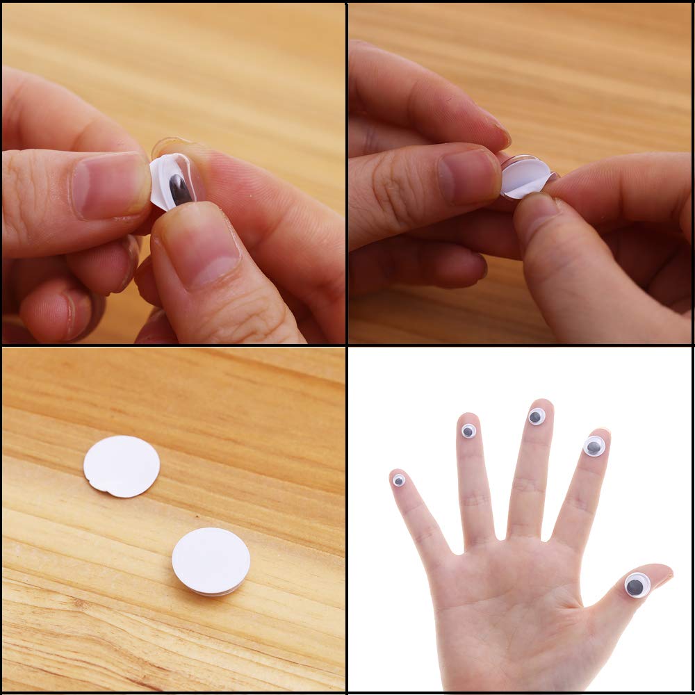 DECORA 1000pcs Round Plastic Black Googly Wiggle Eyes Self-Adhesive Wide Variety Assorted Sizes