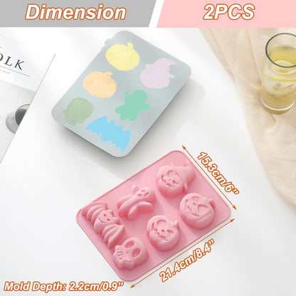 2 Pack Halloween Silicone Cake Mold Pumpkin Bat Skull Ghost Shape Silicone Mold for Chocolate Candy Gummy Jello Ice Cube Crayon Melt Biscuits, Soap Molds Silicone Baking Mold Making Kit for Kids