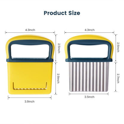 Crinkle Cutter Knife, Potatoes Crinkle Fry Cut and Vegetable Cutter for Veggies, Stainless Steel Carrot Slicer（Yellow）