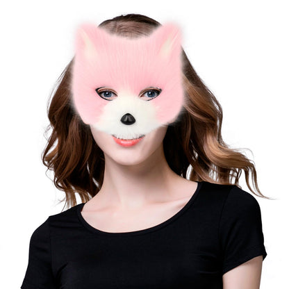 hbbhml Animal Fox Wolf Mask Halloween Party Cosplay Costumes Props Plush Cat Half Face Masks Carnival Christmas Masquerade