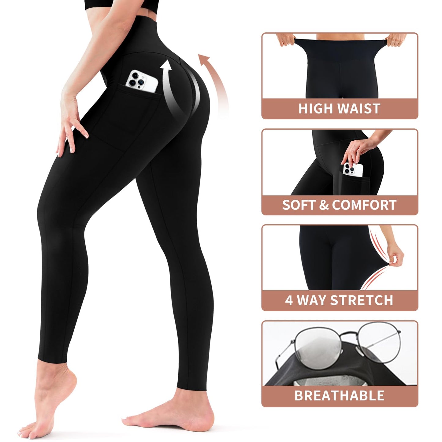Leggings for Women - High Waisted Full Length Buttery Soft Yoga Pants for Workout Athletic Daily