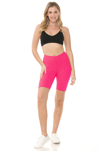 Leggings Depot Women's Buttery Soft Fashion Biker Shorts Athletic Shorts for Yoga, Neon Fuchsia, X-Large