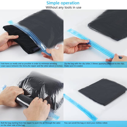 10Pack Travel Space Saver Bags (4 x S, 3 x L, 3 xL), Reusable KFYM Vacuum Travel Storage Bag, Saves 75% of Storage Space, Roll-Up Compression, No Need For Vacuum Machine Or Pump