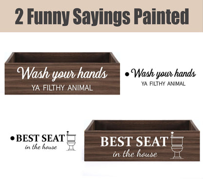 CuffUp Bathroom Decor Box, Toilet Paper Basket 2 Sides Signs Farmhouse Bathroom Toilet Basket Tank Topper Rustic Farmhouse Home Decor for Livingroom Kitchen（One Dark Brown Box）