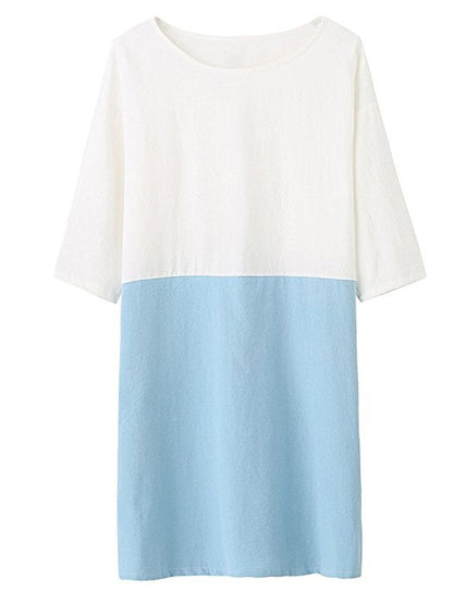 Famulily Women's Oversized 3/4 Sleeve Two Tone Colors Loose Fit T Shirt Dress Sky Blue M