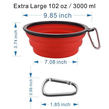 Extra Large Collapsible Dog Bowl, 3L XL Travel Dog Bowl, Foldable Travel Water Dish, 102oz X-Large Portable Collapsable Traveling Bowls with Carabiner for Dogs Walking, Hiking (Red)