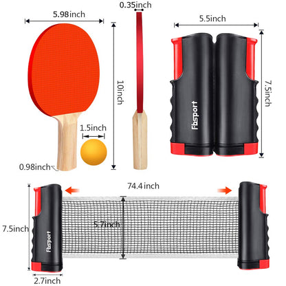 FBSPORT Ping Pong Paddle Set, Portable Table Tennis Set with Retractable Net,Rackets,Balls and Carry Bag for Indoor/Outdoor Games