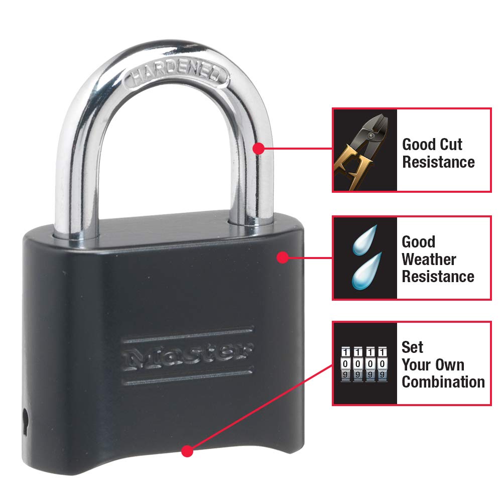 Master Lock Black Combination Padlock, Set Your Own Combo Lock, Weather Resistant Indoor and Outdoor Padlocks with Code for Gym Locker, Gate, Shed, 2 Pack, 178EC2