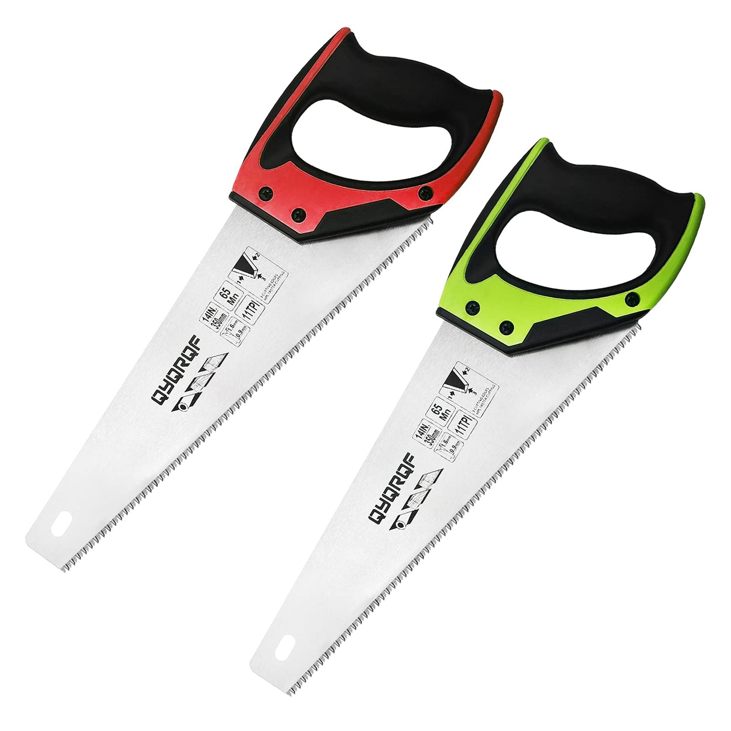 14 in. Pro Hand Saw, 11 TPI Fine-Cut Soft-Grip Hardpoint Handsaw Perfect for Sawing, Trimming, Gardening, Cutting Wood, Drywall, Plastic Pipes, Sharp Blade, Ergonomic Non-Slip Handle (green)