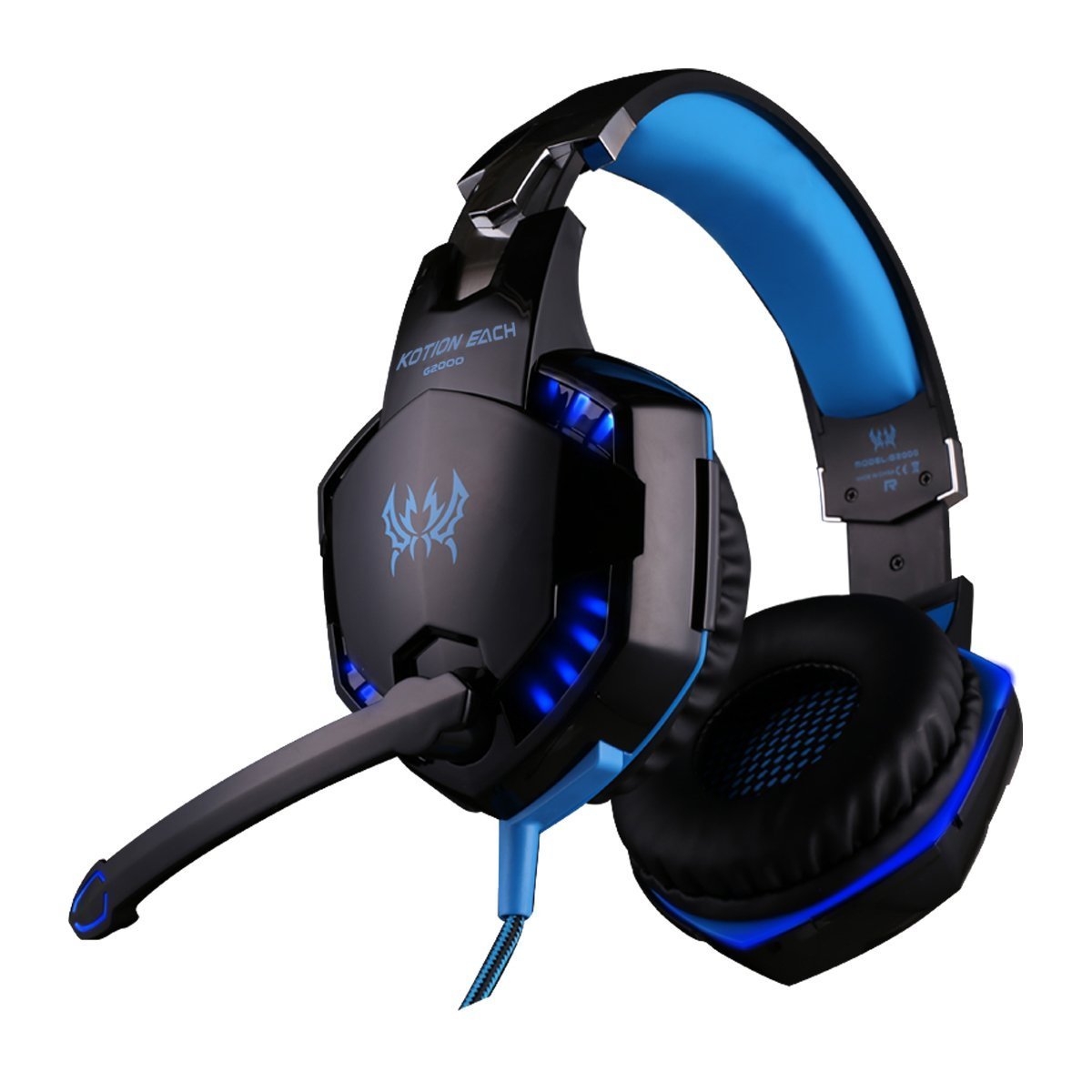 Gaming Headset with Mic for PC,PS4,Xbox One,Over-ear Headphones with Volume Control LED Light Cool Style Stereo,Noise Reduction for Laptops,Smartphone,Computer (Black & Blue)