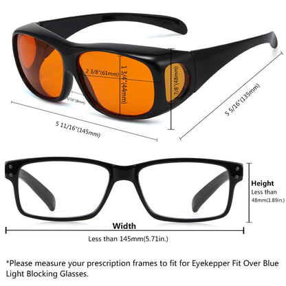 Eyekepper 100% Blue Light Reduction,Huge Fitover Anti-Blue Blocking Computer Eyeglasses with Extra Amber Lenses, Black
