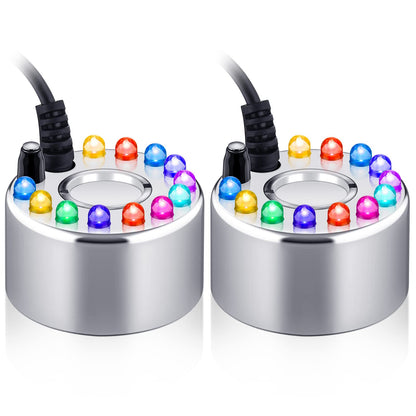 2 Pcs Mist Maker Fogger Small Ultrasonic Fog Machine Fountain Halloween Cauldron Mister Fogger Water Garden Pond Foggers Air Humidifier with 12 LED Light Flashes for Party(Light, Alloy)