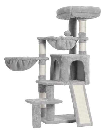 Gitelsnour Cat Tree, Cat Tower with condo, 2 Baskets, Large Platform, Scratch Board, Cat Scratching Posts for Indoor Cats, Light Gray GCT003SW