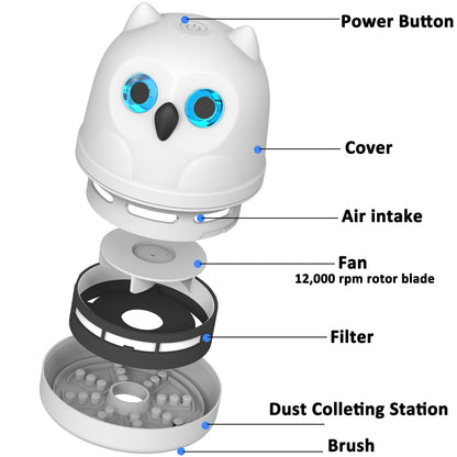 Hallocool Mini Crumb Vacuum Cleaner Owl Tabletop Crumb Sweeper Vacuum USB Recharging Craft Desk Vacuum Cleaner for Glitter Paper Scraps Eraser Crumbs Pencil Shavings Cookie Crumbs